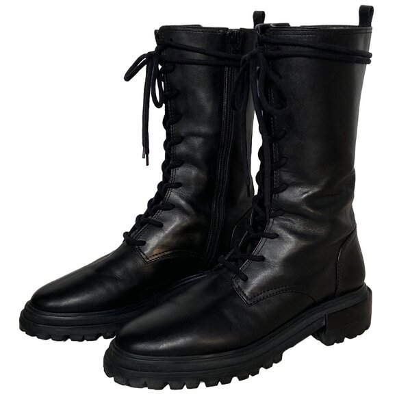PORTE & PAIRE BLACK LEATHER COMBAT BIKER MOTO BOOTS SIZE 40 FR 10 US - Picture 2 of 9